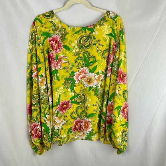 LOFT Yellow Floral Print Balloon Sleeve Round Neck Blouse Plus Size XXL Romantic - Picture 2 of 9